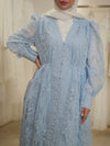 Blue laced evening dress