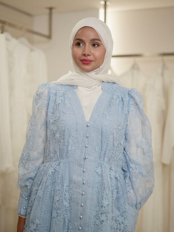 Blue laced evening dress