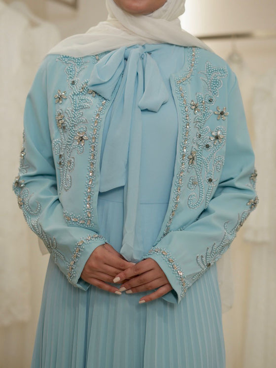 blue evening dress set