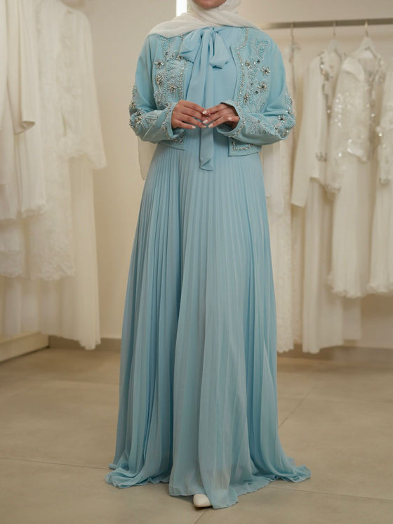 blue evening dress set