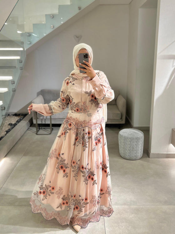 Pink skirt evening set