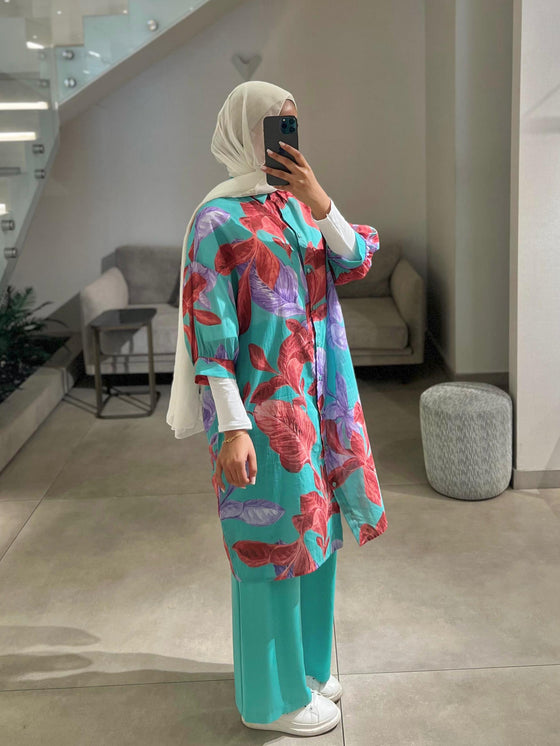 Aqua printed floral Italian set