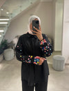black embroidered floral shirt