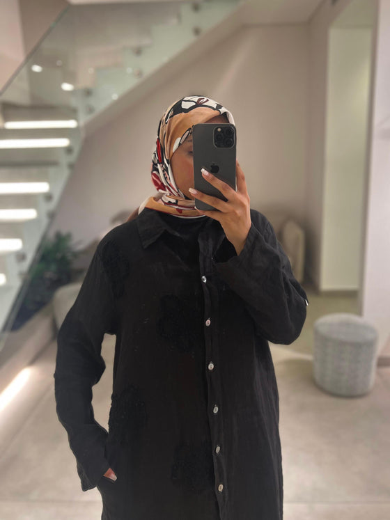Italy linen printed black set