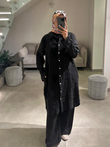  Italy linen printed black set