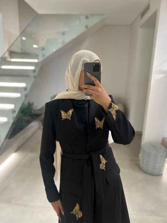 Black embroidered coat FW26