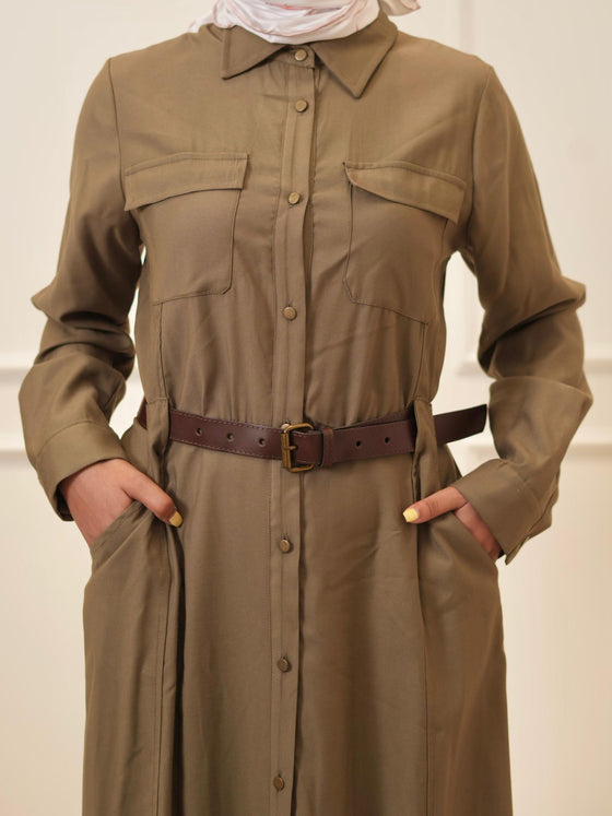 Italian olive shirt dress FW26