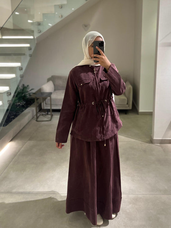 Burgundy curpa skirt set FW26