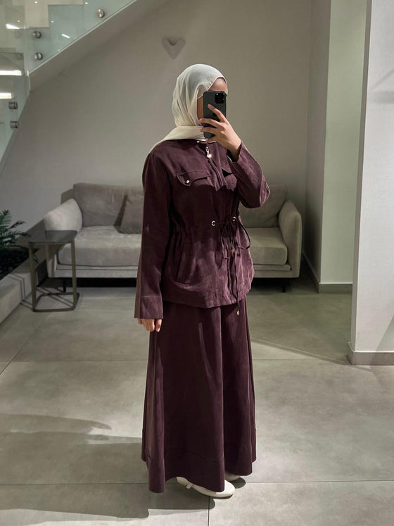 Burgundy curpa skirt set FW26