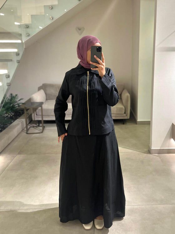 linen black skirt set FW26