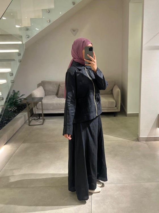 linen black skirt set FW26