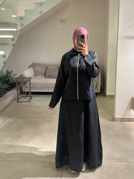 linen black skirt set FW26
