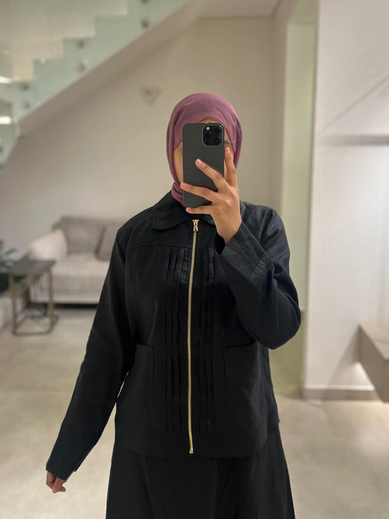 linen black skirt set FW26