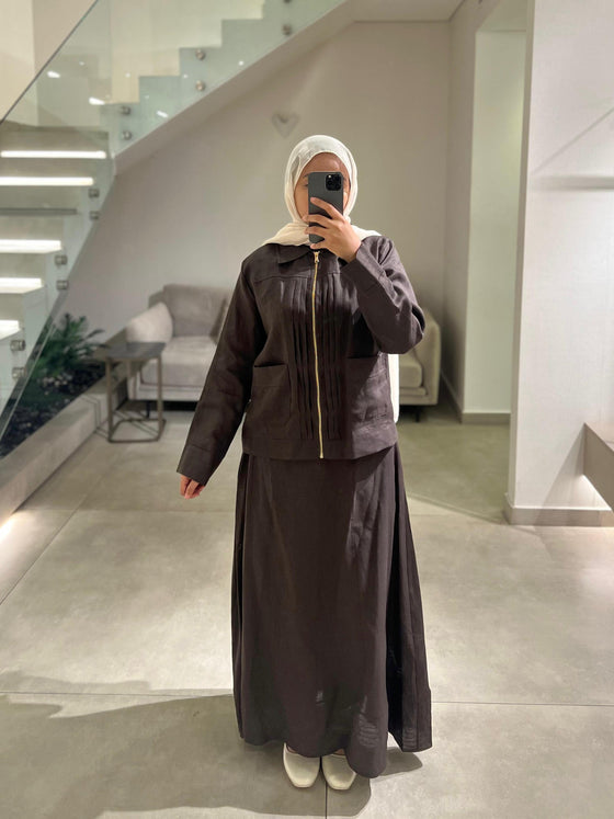 linen brown skirt set FW26