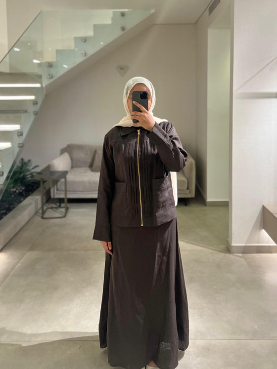 linen brown skirt set FW26