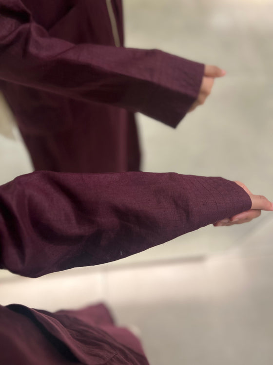 linen burgundy skirt set FW26