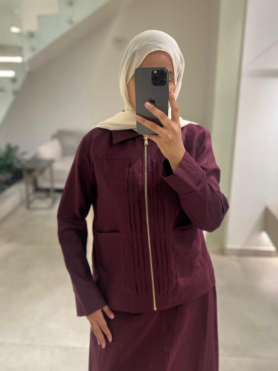 linen burgundy skirt set FW26