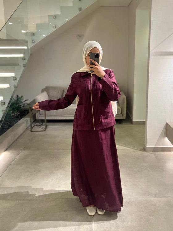linen burgundy skirt set FW26
