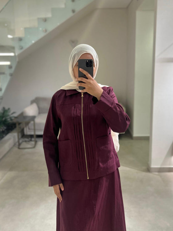 linen burgundy skirt set FW26