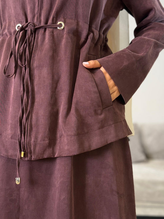 Burgundy curpa skirt set FW26