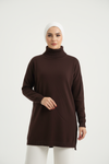 Professional studio photo of Italian midi brown top on model
